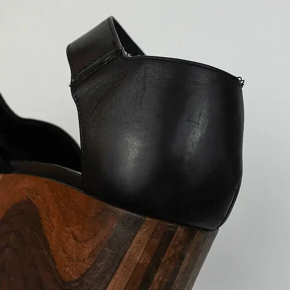 Celine Black Suede Platform Wavy Wood Block Heeled Buckle Sandal - FR 39/US 9 - Picture 9 of 12